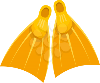 Vector illustration of a pair of yellow rubber fins on a white background. Cartoon 
flippers for diving. Summer hobbies and entertainment. stock vector