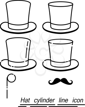 Set of gentleman - hats, mustaches, monocle in a linear style. Line icon. Isolated on white background. Vector illustration.