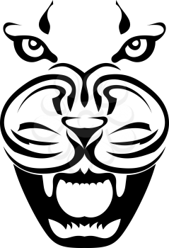 Silhouette of a face of a tiger in full face, a grin of a predator. Vector illustration.