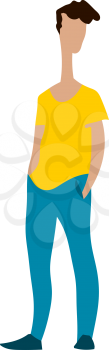 Vector illustration of funny cute abstract young man with hands in pockets on white 
background. Flat Cartoon style hipster
