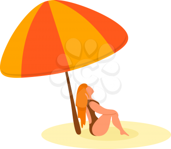 Abstract color image of a sexy girl under an umbrella on the beach. Cartoon sitting girl. 
Isolate. Vector illustration