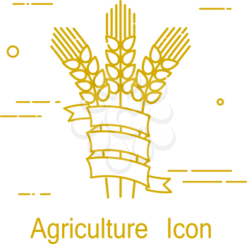 Yellow spikelet is a symbol of agriculture in a linear style. Line icon isolated on white background. Vector illustration.
