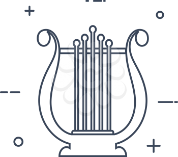 Simple black lyre line icon on a white background. Icon of the musical instrument. A 
symbol of music and poetry. Vector illustration