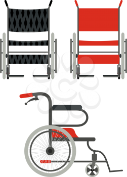 Set wheelchair on a white background. Flat style wheelchair. The subject of medical equipment is assistance to people with disabilities. Vector illustration