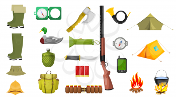 Set of hunting theme icons. Isolated on white background. Vector illustration.