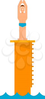 Abstract figure of a man preparing to jump into the water from the tower. Athlete before jumping into the pool. Competition in diving. Vector illustration