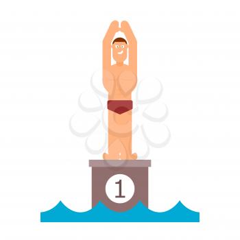 Abstract figure of a man preparing to jump into the water. Athlete before jumping into the pool. Swimming competition. Vector illustration