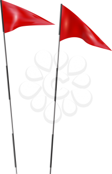Two red golf flags. Set of golf flags on a white background. Vector illustration