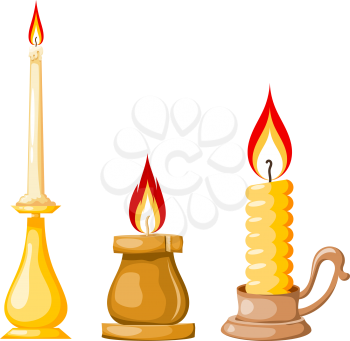 Cartoon of a candle on a white background. Set of yellow candles with flames in Cartoon style. Vector illustration