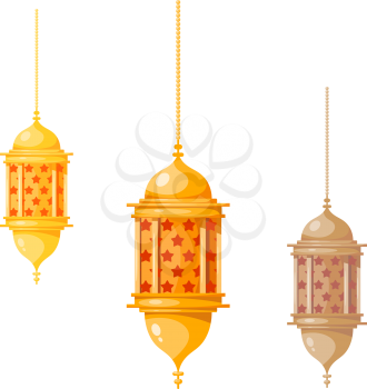 Ramadan Kareem multicolored lanterns, isolated on white background. Vector illustration
