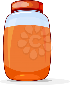 Honey in the jar. A bright colored cardan drawing of honey in a glass jar on a white background. Vector illustration of sweet food