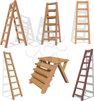Set of stairs. Wooden staircase on a white background. Vector ladder  illustration