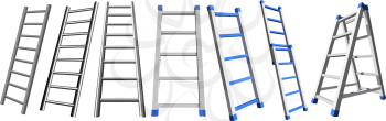 Metal stairs. Set of aluminum stairs on a white background. Vector  ladder illustration