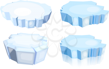 Set of ice floes.  Cartoon image of a blue ice floe on a white background. Vector illustration