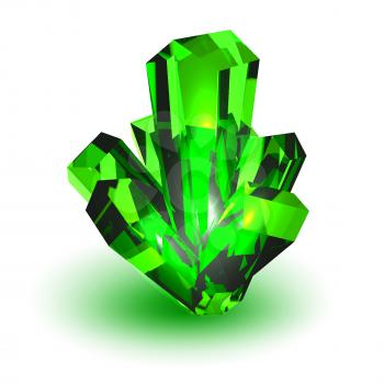 Green crystal. Realistic volumetric crystal on a white background. Vector illustration of an element of nature