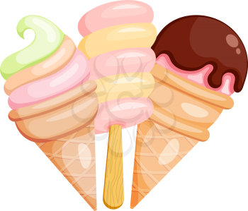Ice cream on white background. Sweet food. Set of ice cream cards. Vector illustration