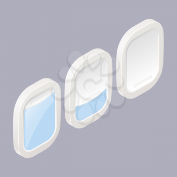 Porthole in three different positions in isometric style on a colored background. Vector illustration of a technical element. Illuminator