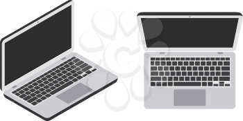 Modern laptop in isometric trend style on a white background. Vector stock illustration of a desktop computer. Notebook for work and design