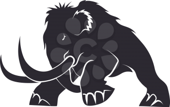 Black silhouettes of mammoths on a white background. Prehistoric animals of the ice age in various poses. Elements of nature and evolutionary development. Vector illustration
