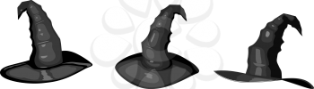 Black witch hat on a white background. Cartoon style. Vector illustration
