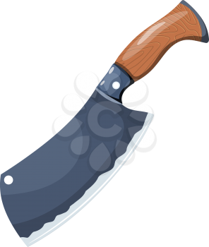Color image of a cleaver. Metal kitchen knife on a white background. Vector illustration in cartoon style