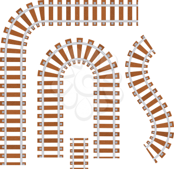 Set of railroad tracks with sleepers of various shapes. Vector illustration of wagon tracks on white background