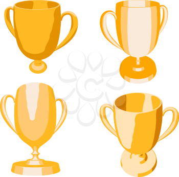 Set of gold sports cups winner of the competition. Vector illustration