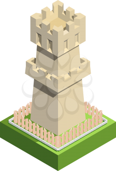 Ancient tower, retro castle element, trendy isometric style. Vector illustration