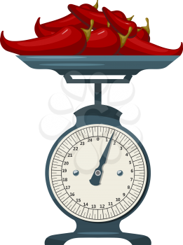 Domestic  scales with pepper  on a white background. Kitchen measuring device. Vector illustration