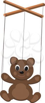  Color image of a puppet doll on a white background. Puppet bearwith ropes. Vector illustration
