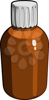 Brown glass vial with medicine on a white background. Vector illustration of a medical drug in a glass bottle of cardboard style