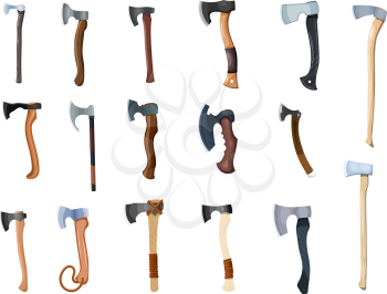 Color image of a set of axes on a white background. Vector illustration of retro ax to work and fight in the style of Cartoon