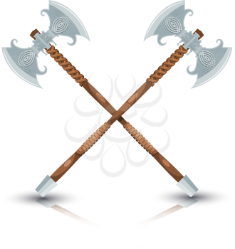 Two Ax of the Viking on a white background. Vector color illustration of a Viking battle axe in the style of Cartoon