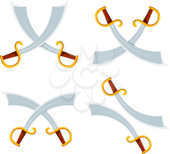 Set of crossed pirate sabers in a cardboard style on a white background. Isolated object. Vector illustration