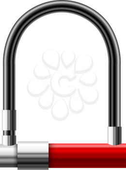 Color image of a simple reliable bicycle lock on a white background isolated object protecting  bicycle vector illustration