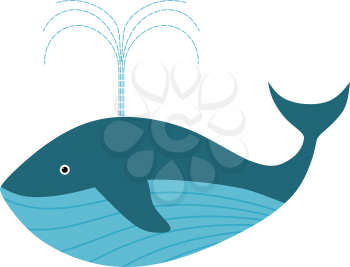 Color image of a blue whale in a cardboard style on a white background isolated animal vector  illustration