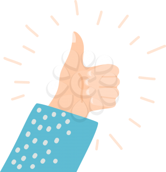 Cartoon style image of a hand with a raised thumb. The sign is good. Thumb up symbol, finger up icon vector illustration. Like sign.