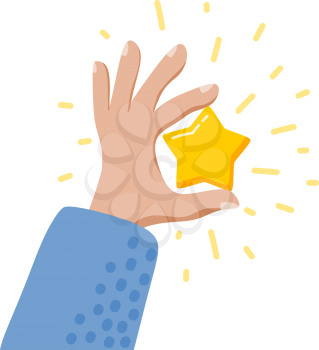 Man's hand with a golden star. Concepts of success and prosperity. Cartoon style. Isolated objects on white background. Vector illustration