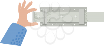 Vector illustration of an open metal latches with hand on a white background. Isolated object. Vector Latches