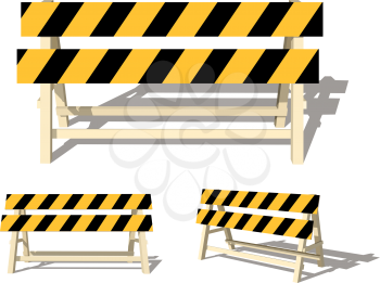 Realistic image of a road barrier with yellow stripes on a white background. Isolated object, road safety  sign. Vector illustration