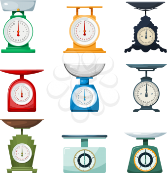 Big set of vintage home scales on white background isolated objects retro vector illustration