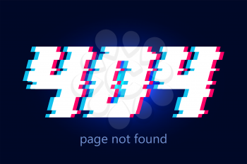 Digits 404 glitch on a dark background badge symbol character nonexistent page in a web network vector image