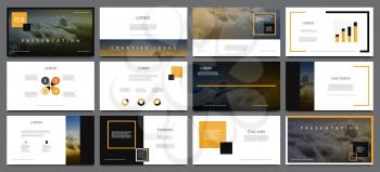 Presentation template for flyer, brochure, product, promotion, advertising,  report, banner, business, modern style on black and yellow color background. vector illustration