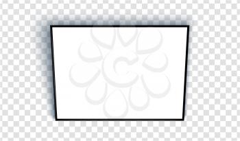 Empty blank sheet in a black frame with a shadow on a transparent background. Vector illustration