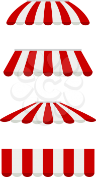 Set of red and white shopping awnings on a white background. Vector illustration of objects of trade