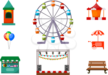 Set of amusements in the park. Vector illustration