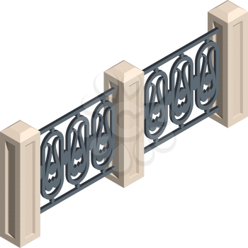 Fence, isometric with twisted steel grid on a white background. Vector illustration