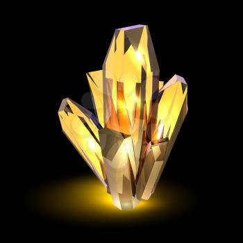 Realistic yellow crystal on a  black background. Vector illustration of a crystal