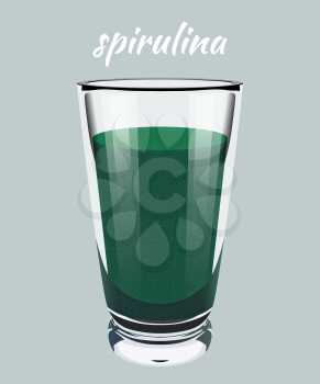 Seaweed green  drink on a white background. Medicinal food additive spirulina. Cartoon style. Medication. Vector illustration
