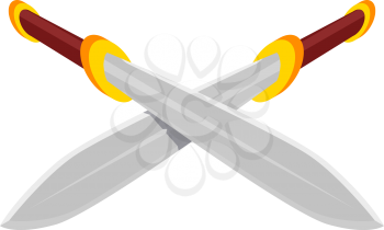 Two crossed swords in isometric style on a white background. Vector illustration